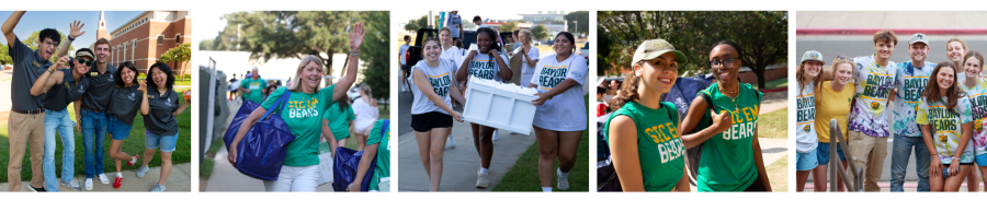 banner showing images of students and staff during Move2BU assisting students with move-in and posing for pictures.