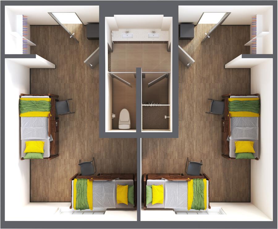 Double Room Shared Bath Floorplan